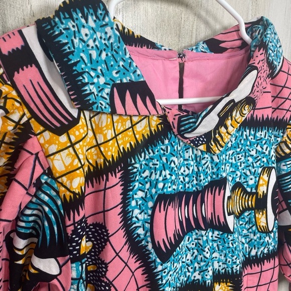 Handmade Midi Dress Wearable Art Puff Sleeve Abstract Colorful Estimated SizeM - Picture 11 of 15